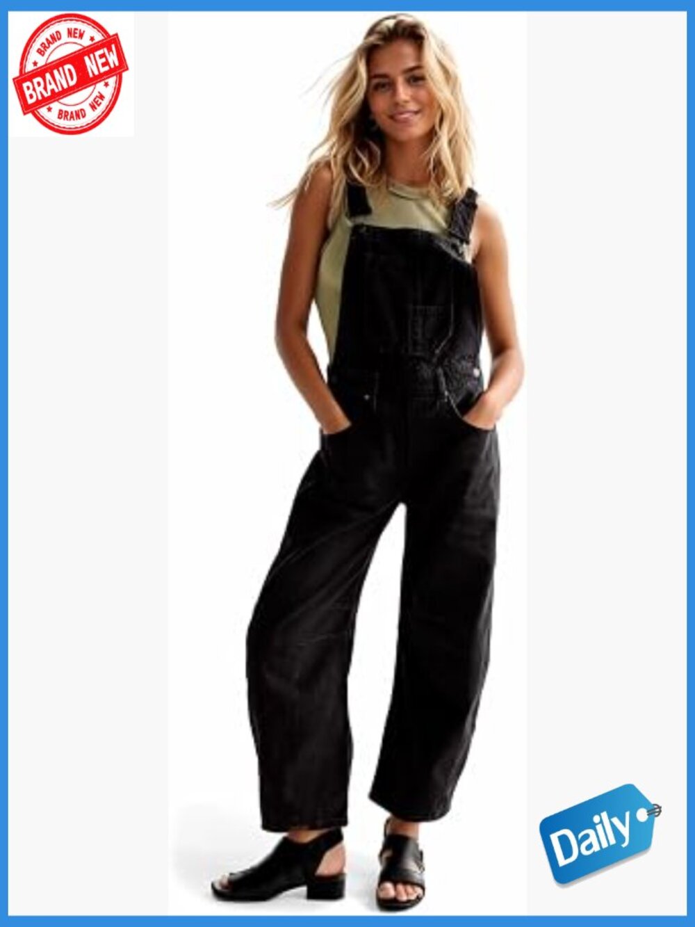 Denim Overalls - Wide Leg Bib Jumpsuit with Adjustable Straps
